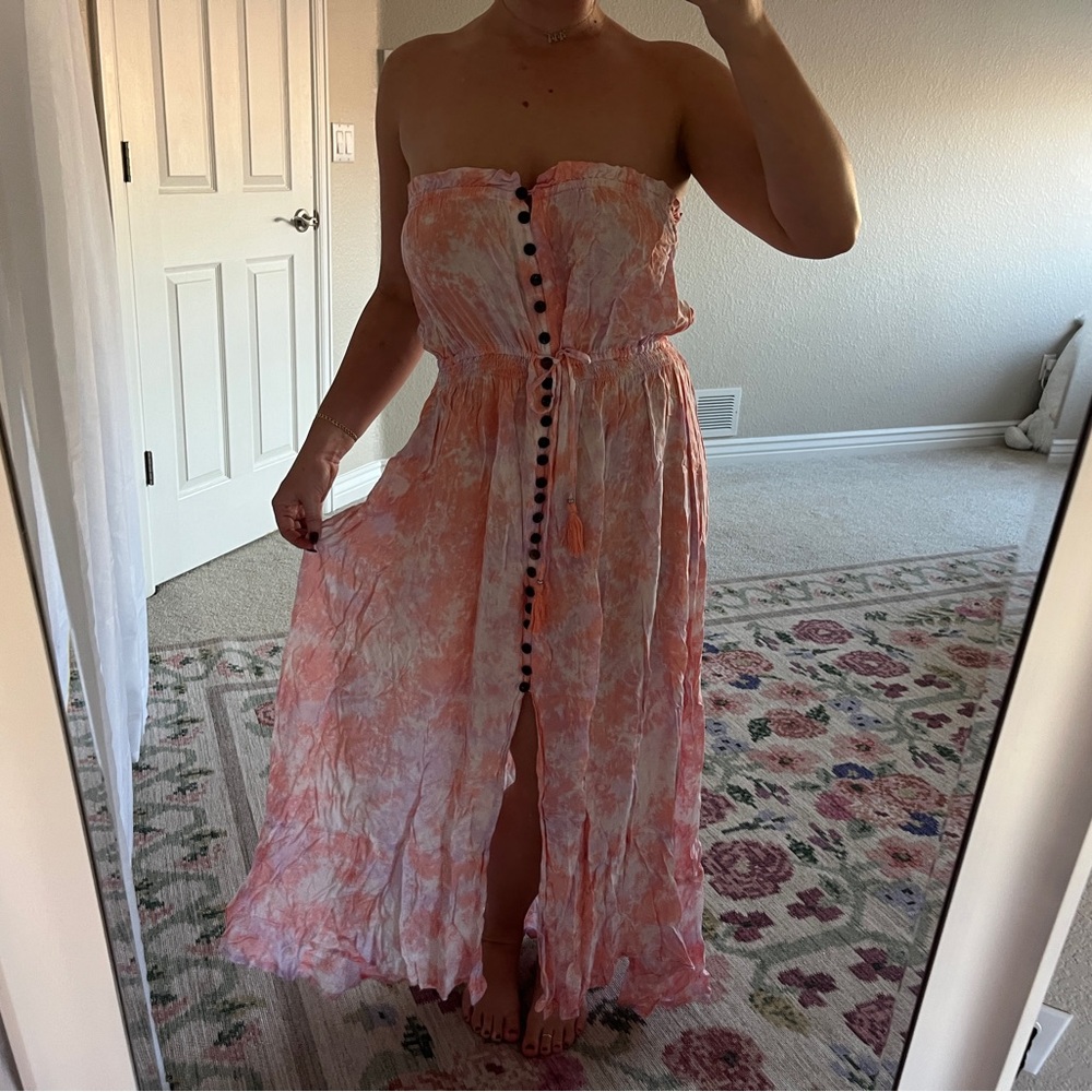 Tiare Hawaii Strapless Pink Tie-Dye Dress